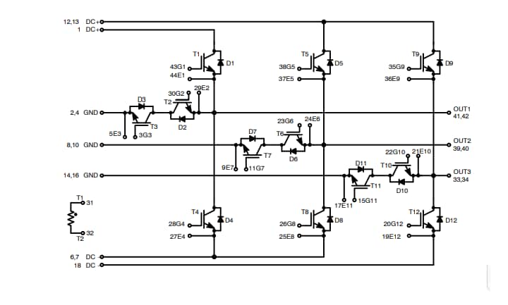 回路図 - onsemi NXH40T120L3Q1 3相TNPCモジュール